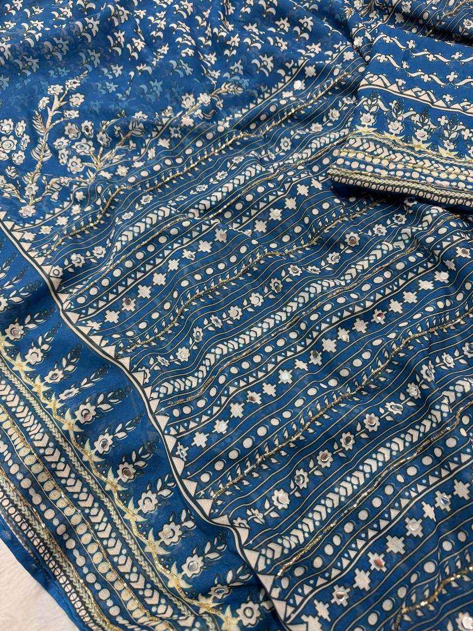 Kareena Kapoor Khan Inspired Faux Georgette Saree with Mirror Work & Katdana Hand Embellishments