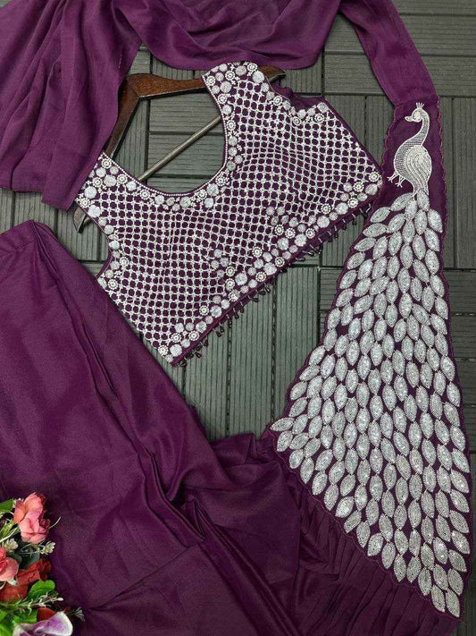 Burgandy Ready-to-Wear Heavy Georgette Saree with Embroidered Sequin Blouse