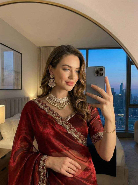 Designer Fendy Satin Saree with Cutdana & Sequin Work