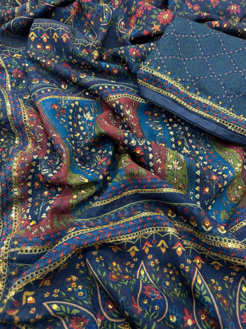 Pure Georgette Sequin Embroidered Saree - House of ViDi