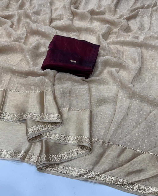 Viscose Georgette Saree with Sequins Satin Blouse - House of ViDi