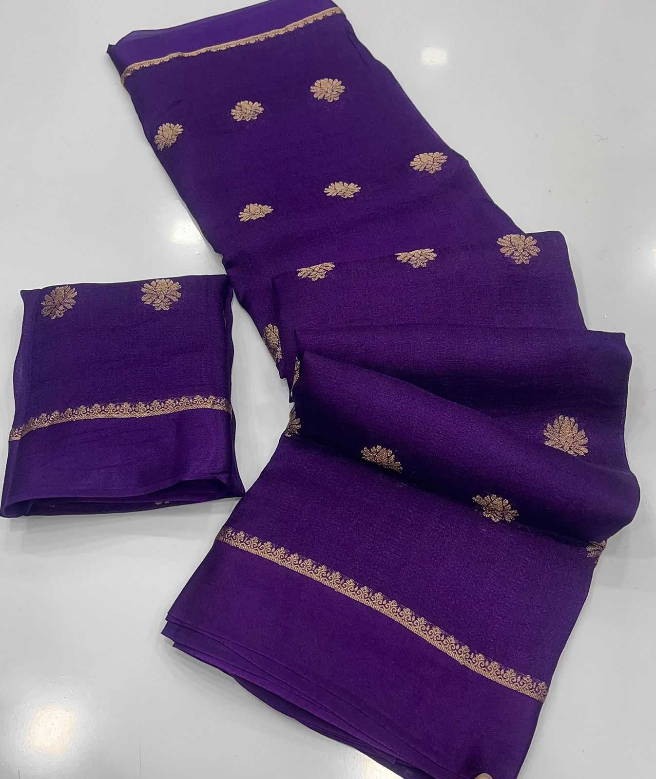 Violet Royal Khadi Silk Saree with Jacquard Butti Design & Satin Border