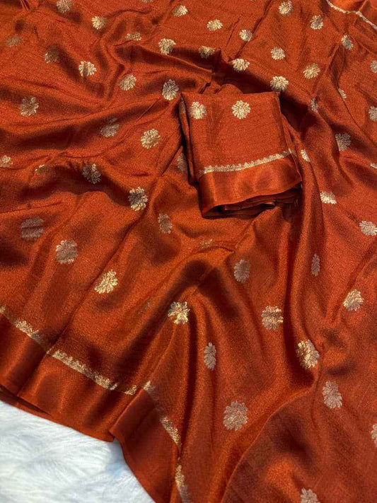 Red Royal Khadi Silk Saree with Jacquard Butti Design & Satin Border