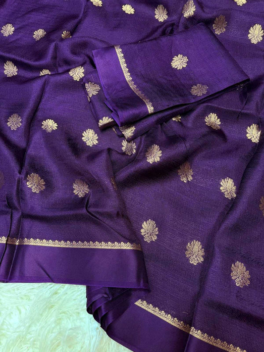 Violet Royal Khadi Silk Saree with Jacquard Butti Design & Satin Border