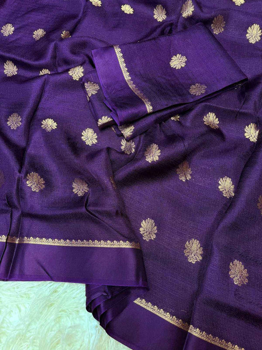 Violet Royal Khadi Silk Saree with Jacquard Butti Design & Satin Border