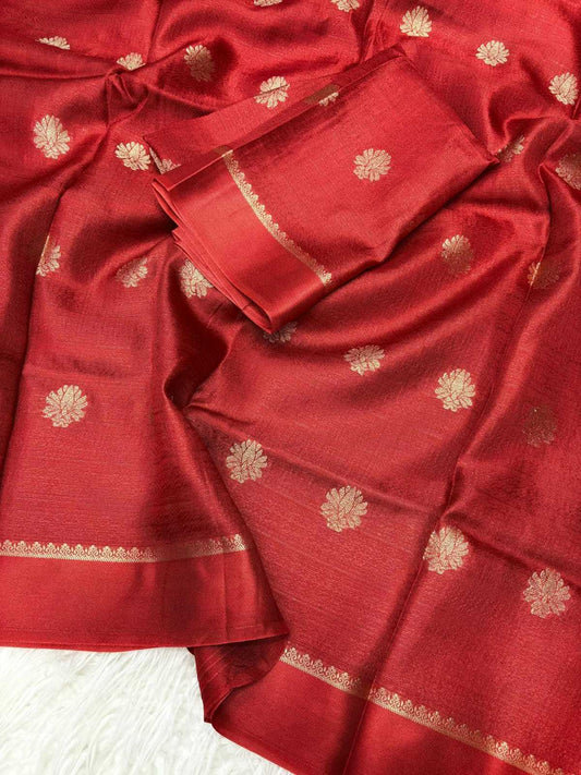 Cherry Royal Khadi Silk Saree with Jacquard Butti Design & Satin Border