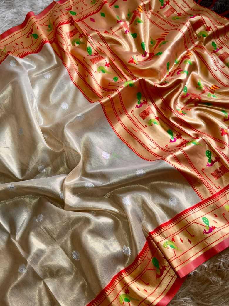Beige Organza Silk Peacock Pallu Traditional Festive Saree - House of ViDi