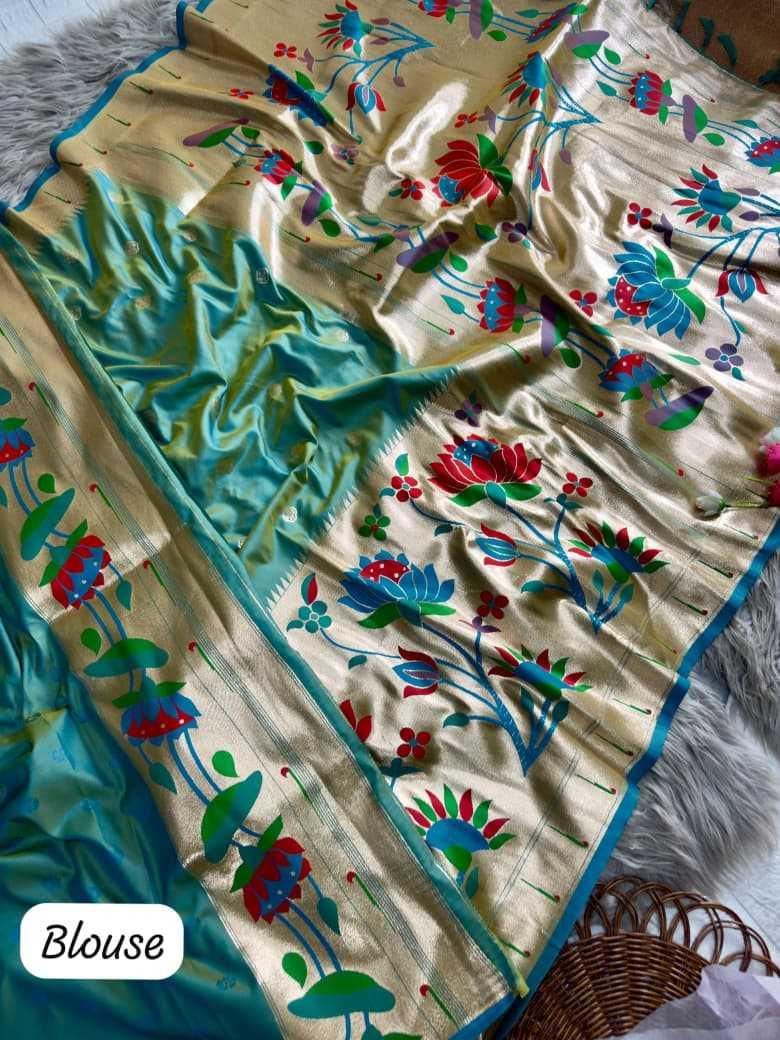Green Royal Lotus Peacock Paithani Silk Saree with Grand Zari Pallu - House of ViDi