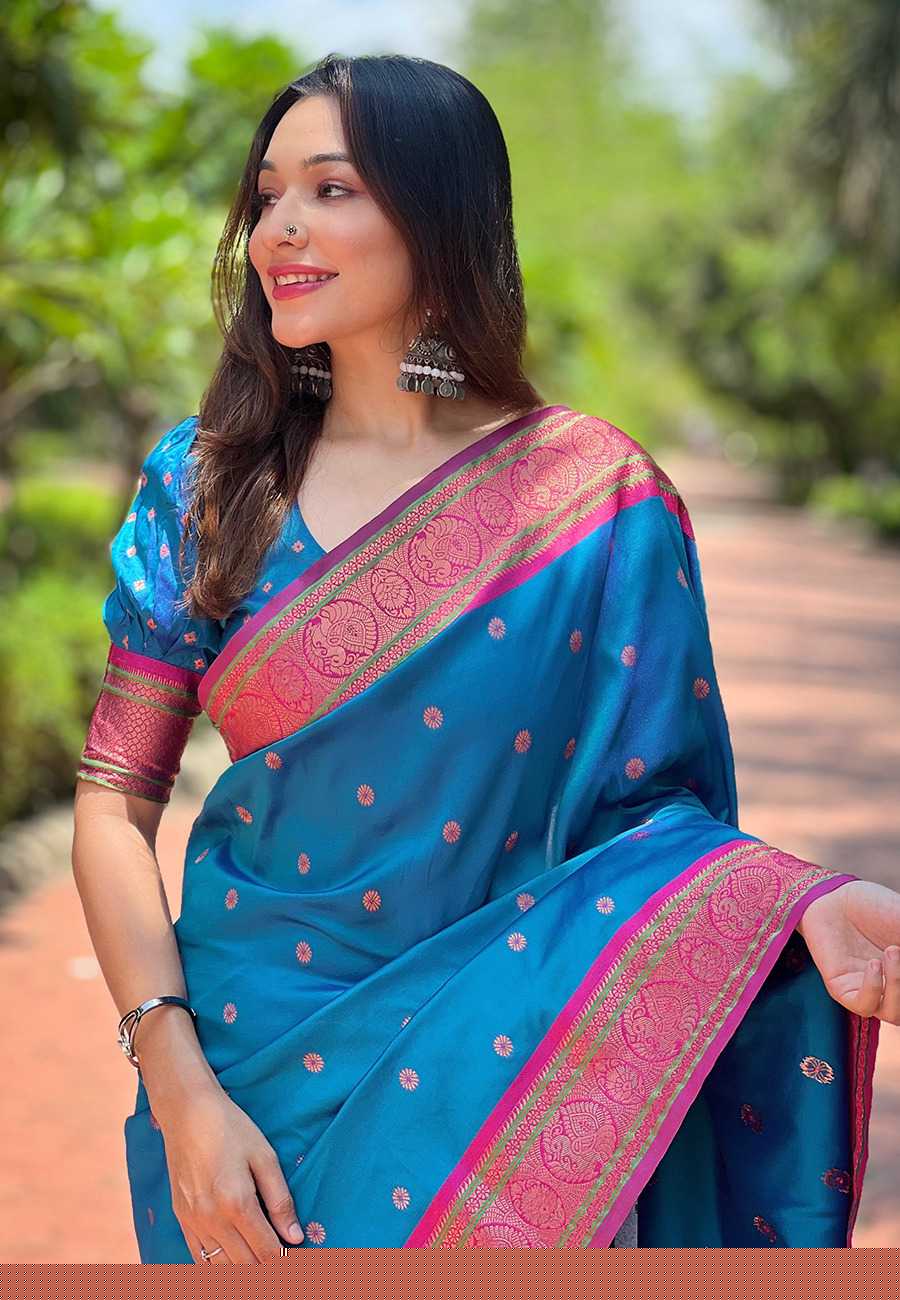 Designer Paithani Saree | Contrast Zari Border & Meenakari Pallu ✨ | Perfect for Weddings & Traditional Ceremonies (Violet)