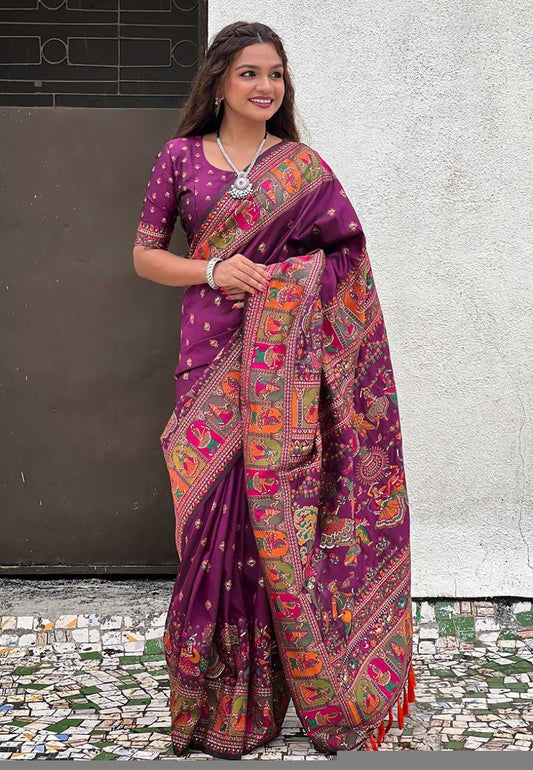 Pashmina Kashmiri Silk Saree | Kashmiri Meenakari Weaving & Heavy Pallu 🎉 | Perfect for Reception & Ceremonial Occasions (Burnt Maroon) - House of ViDi