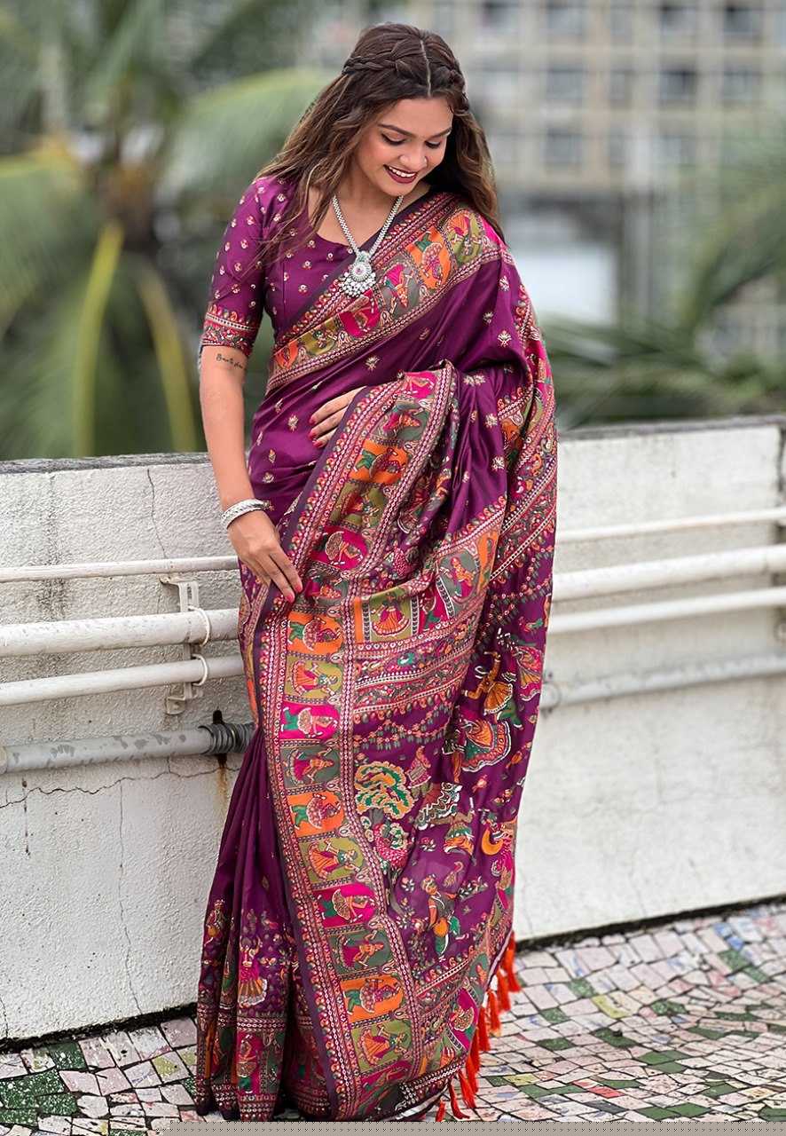 Pashmina Kashmiri Silk Saree | Kashmiri Meenakari Weaving & Heavy Pallu π | Perfect for Reception & Ceremonial Occasions (Burnt Maroon)