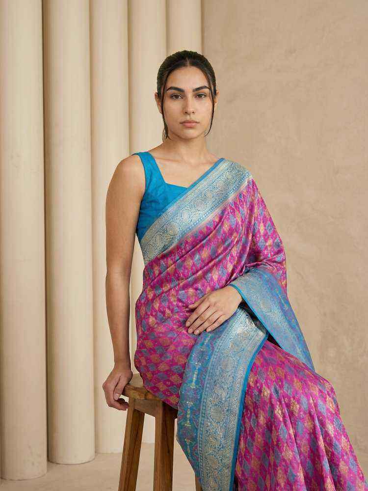 Lavender Patola Silk Saree with Meenakari Ikkat Zari Weaving