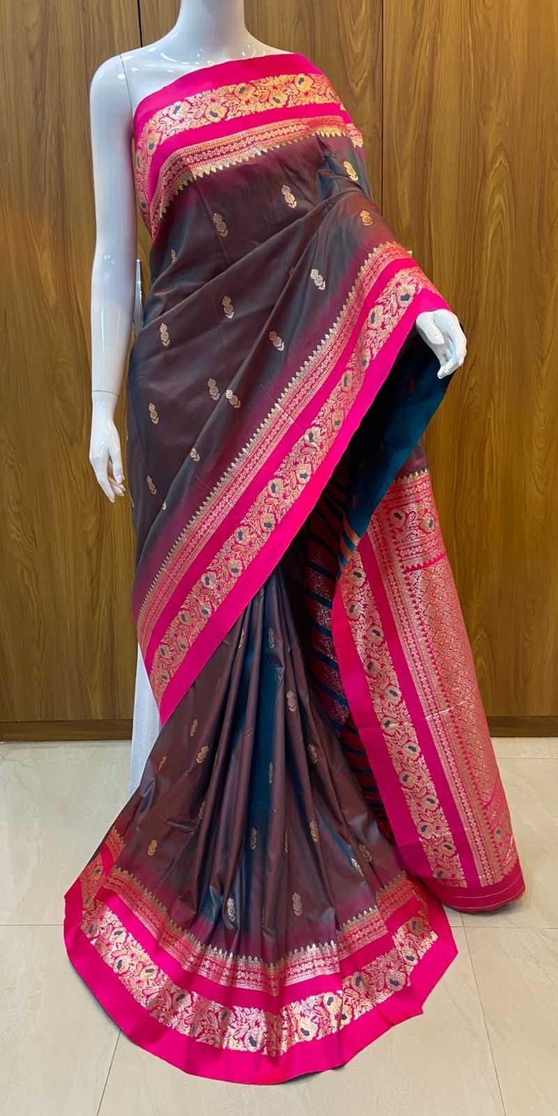Wine Pure Silk Saree with Original Zari Weaving - House of ViDi