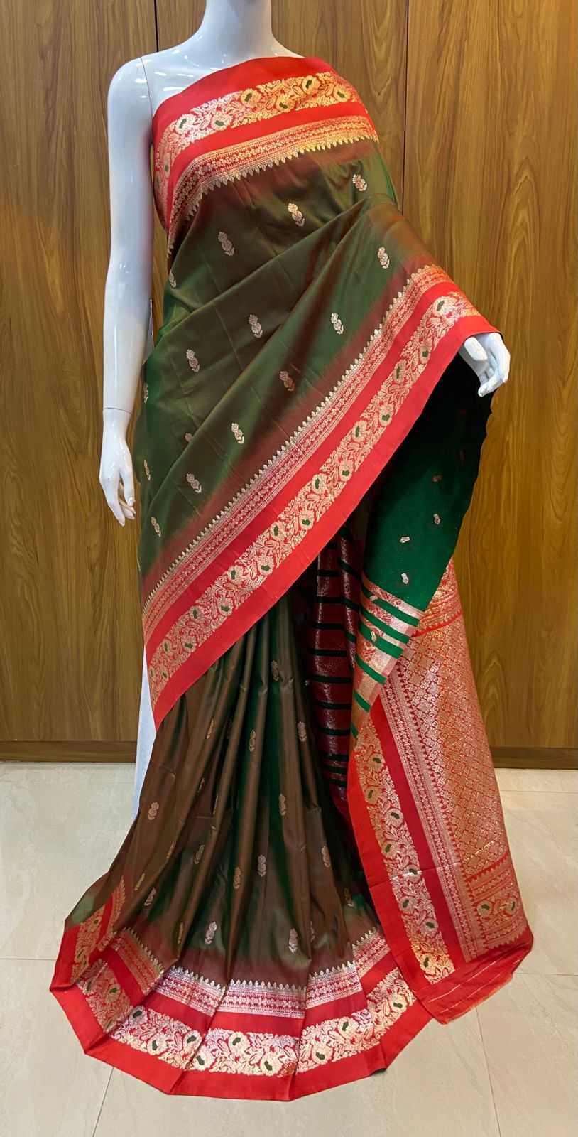 Bronze Pure Silk Saree with Original Zari Weaving - House of ViDi