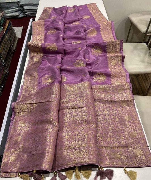 Lavender Pure Soft Russian Silk Zari Weaving Butta Saree