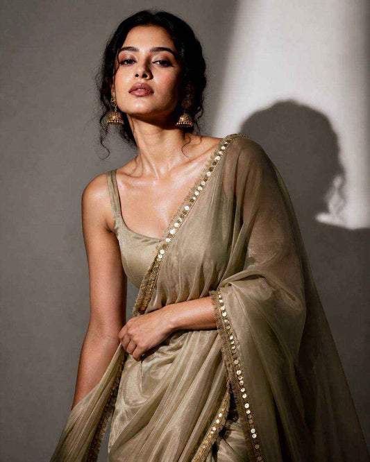 Designer Rangoli Silk Saree with Sequins Border & Fancy Latkan Pallu