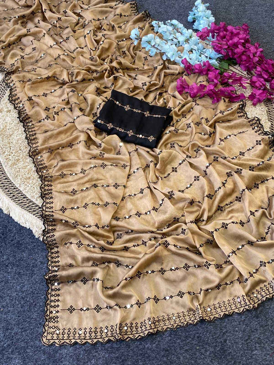 Designer Rangoli Silk Saree with Mirror & Thread Embroidery