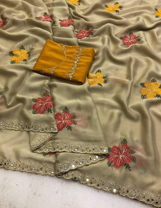 Rangoli Silk Mirror Work Designer Saree - House of ViDi