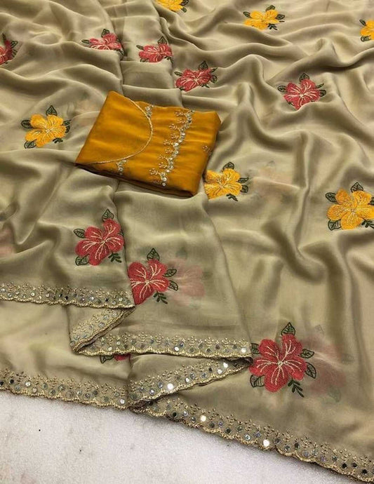 Rangoli Silk Mirror Work Designer Saree - House of ViDi