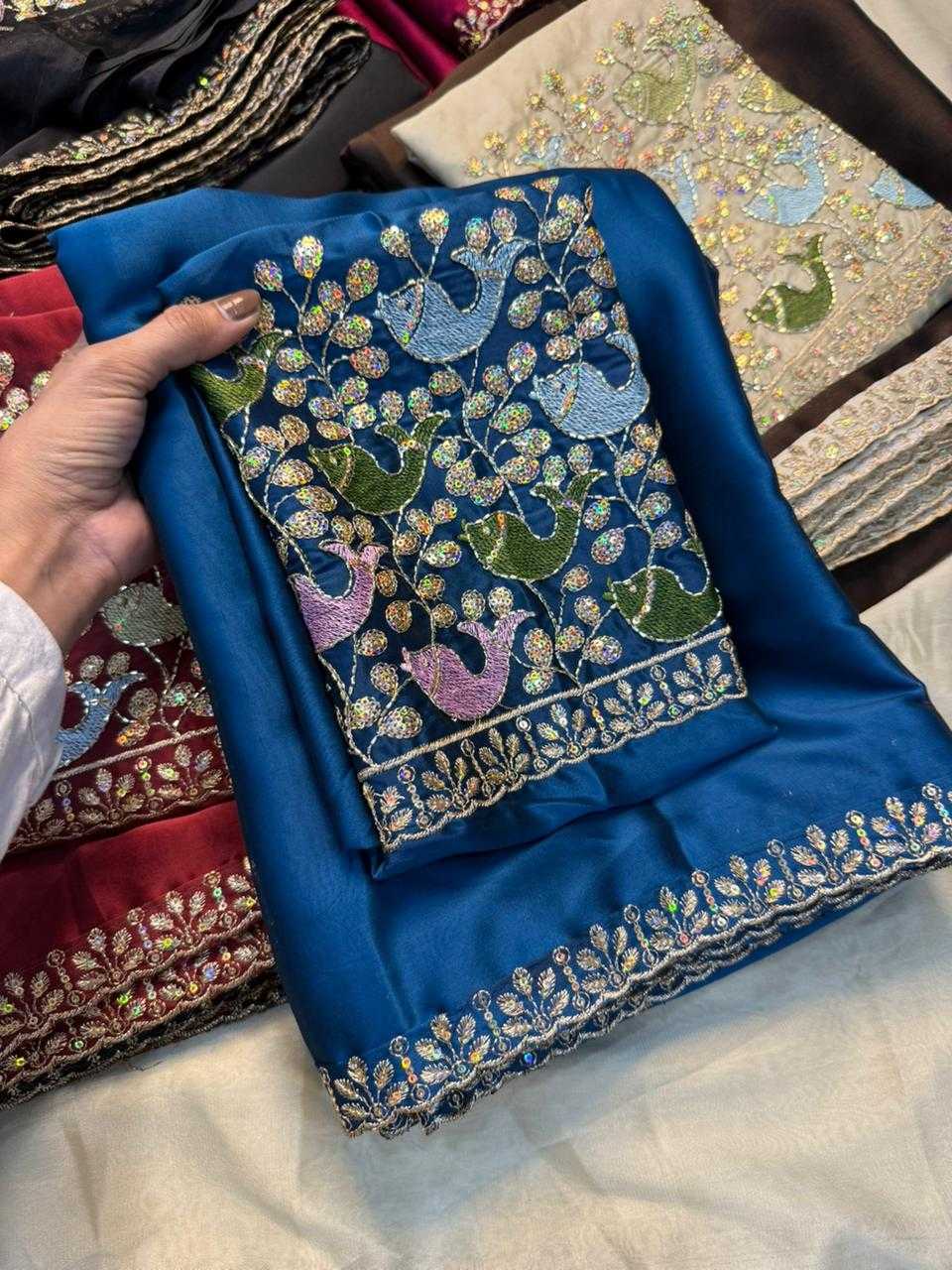 Morpich Rangoli Silk Embroidered Saree with Sequins Work Blouse