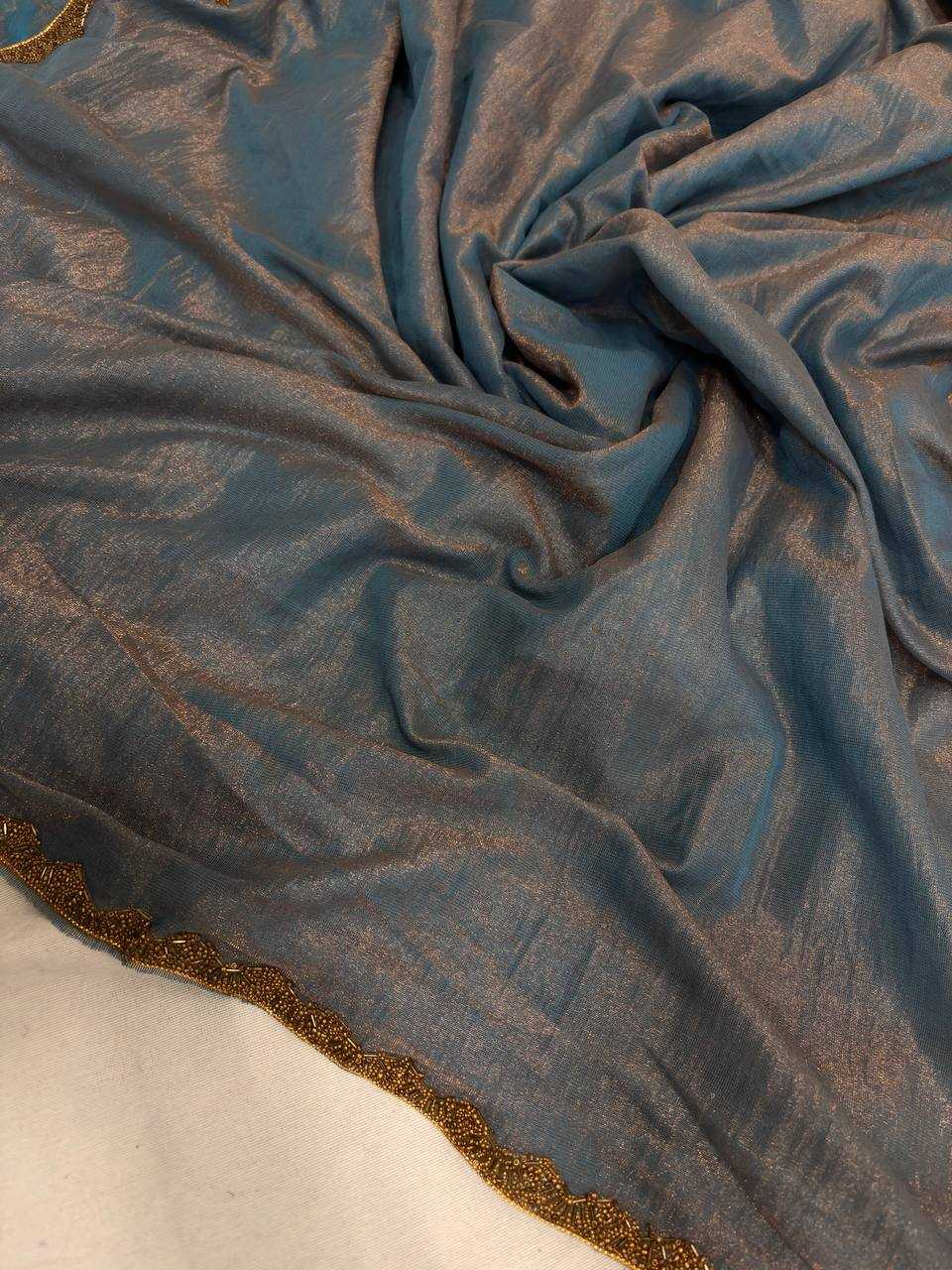 Designer Two Tone Silk Saree with Metallic Lace Border - House of ViDi