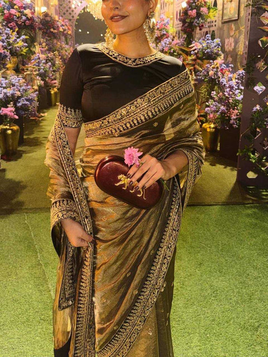 Soft Net Sequins Embroidered Designer Saree