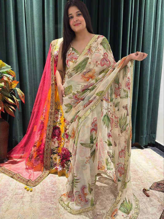 Soft Tabby Silk Printed Saree - House of ViDi