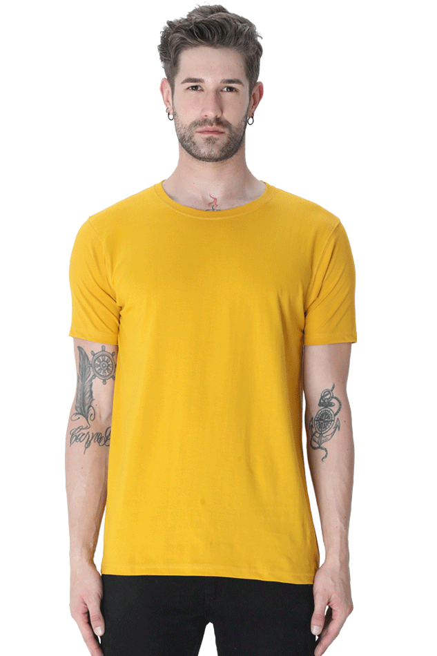 Yellow Plain Unisex Round Neck Half Sleeve T-Shirt - House of ViDi