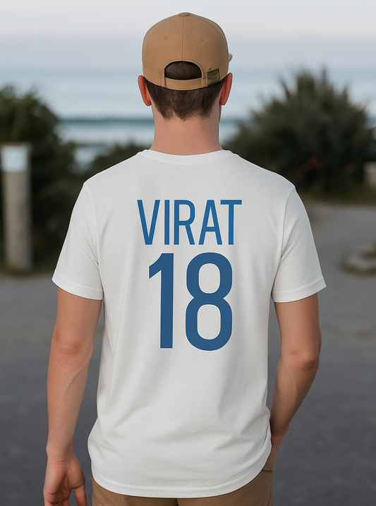Virat Kohli Tribute T-Shirt – White | Limited Edition “Virat 18” Tee - House of ViDi