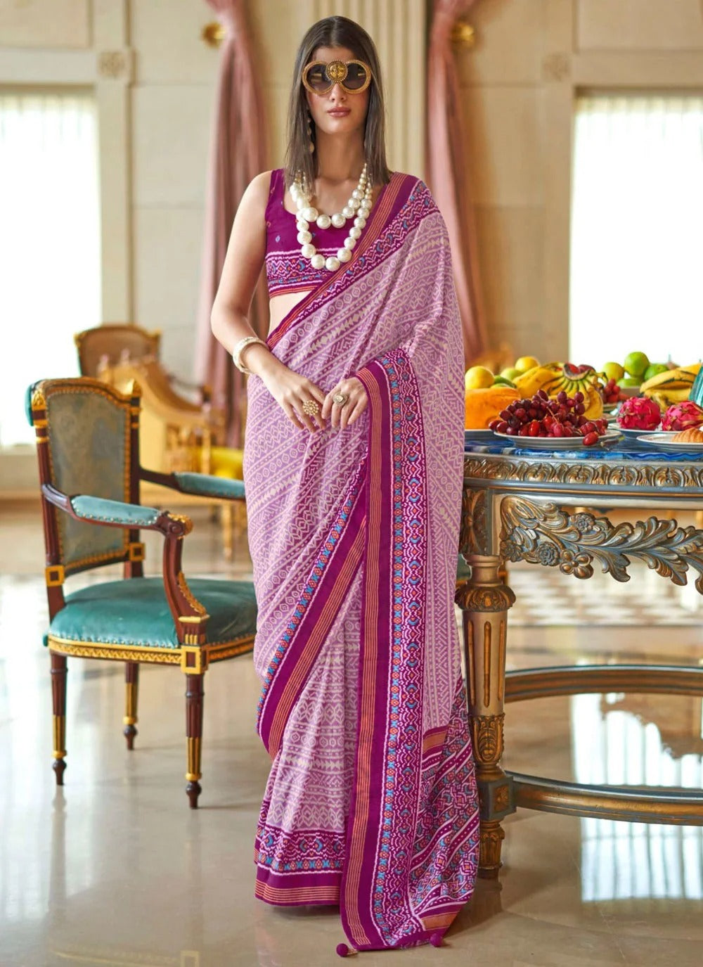 Purple Double Ikkat Super P.V Silk Saree with Signature Print & Radiant Finish | Designer Festive & Party Wear Saree
