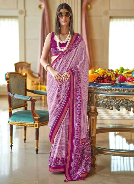 Purple Double Ikkat Super P.V Silk Saree with Signature Print & Radiant Finish | Designer Festive & Party Wear Saree