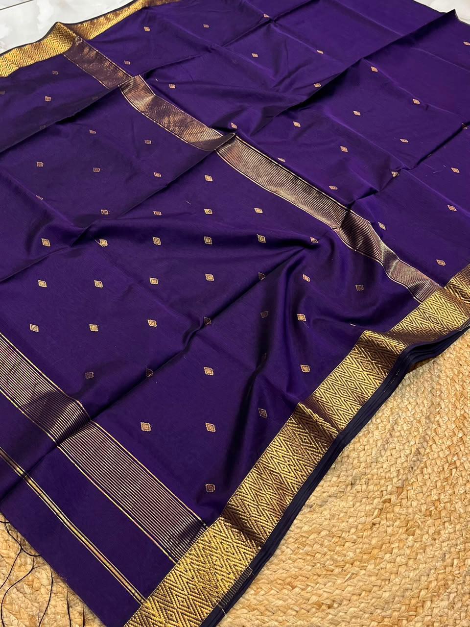 Royal Purple Traditional Pure Maheshwari Handwoven Nayanatara Buti Saree