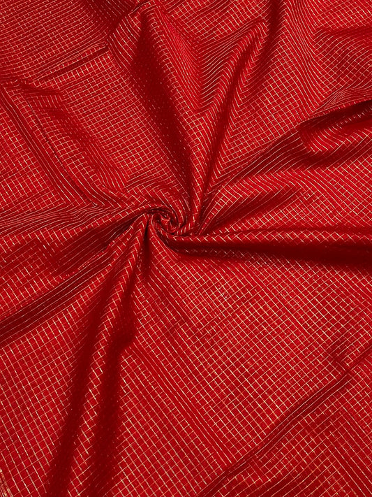 Red Maheshwari Handwoven Zari Chex Saree