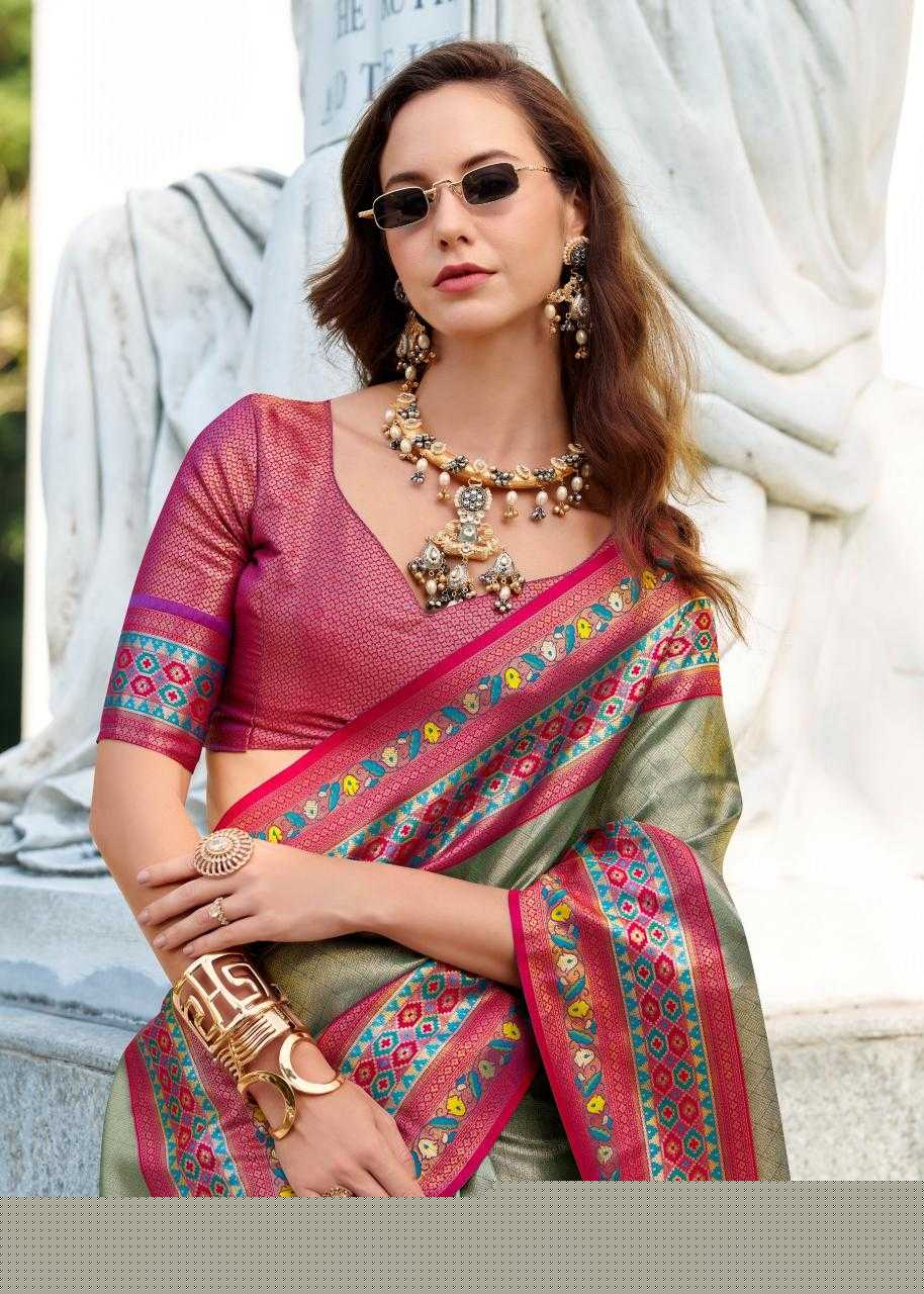 Tissue Silk Party Wear Saree | Elegant Weaving Border & Designer Pallu ✨ | Fancy Silk Saree for Festive Glamour (Rani)