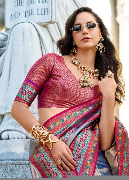 Tissue Silk Party Wear Saree | Elegant Weaving Border & Designer Pallu ✨ | Fancy Silk Saree for Festive Glamour (Lavender) - House of ViDi