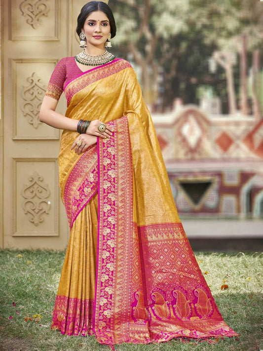 Banarasi Silk Saree | Designer Fancy Saree for Party, Festival & Wedding 🎉 (Mustard)
