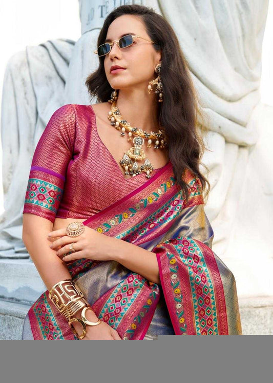 Tissue Silk Party Wear Saree | Elegant Weaving Border & Designer Pallu ✨ | Fancy Silk Saree for Festive Glamour (Lavender)