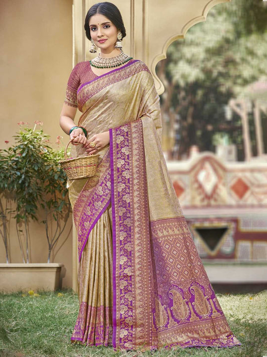 Banarasi Silk Saree | Designer Fancy Saree for Party, Festival & Wedding 🎉 (Woody Brown)