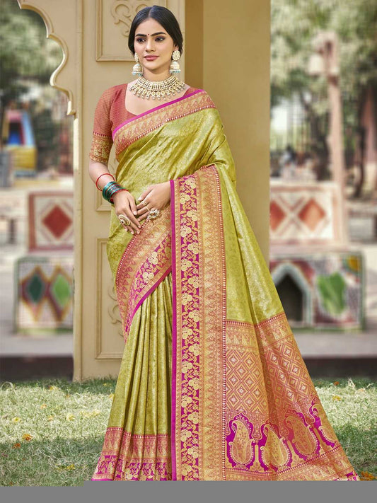 Banarasi Silk Saree | Designer Fancy Saree for Party, Festival & Wedding 🎉 (Olive)
