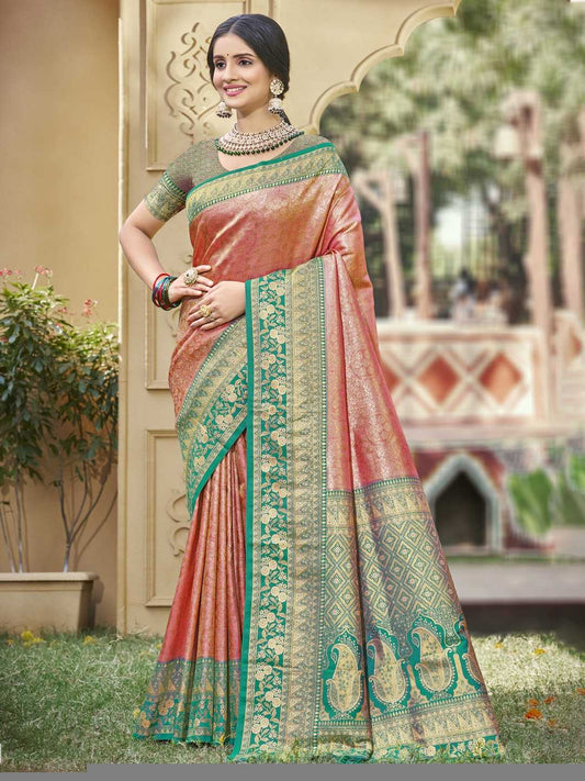 Banarasi Silk Saree | Designer Fancy Saree for Party, Festival & Wedding 🎉 (Onion)