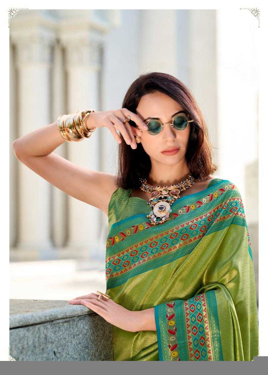 Tissue Silk Party Wear Saree | Elegant Weaving Border & Designer Pallu ✨ | Fancy Silk Saree for Festive Glamour (Pista)