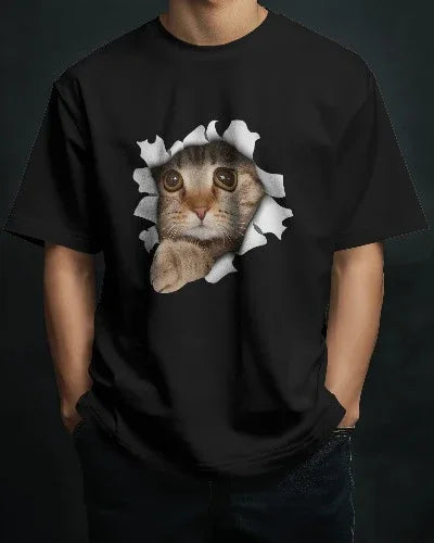 Cute Cat Unisex Round Neck Half Sleeve T-Shirt - House of ViDi