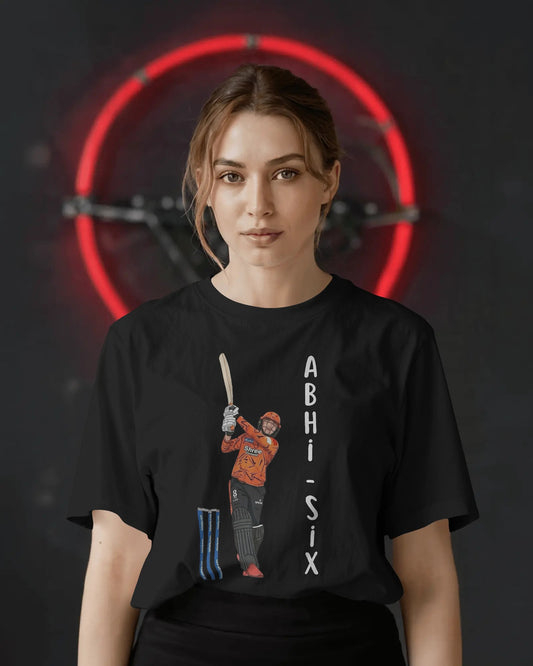 Abhi-Six Abhishek Sharma 4 Fan Jersey T-Shirt | Front & Back Cricket Fan Edition | Unisex Classic T-Shirt