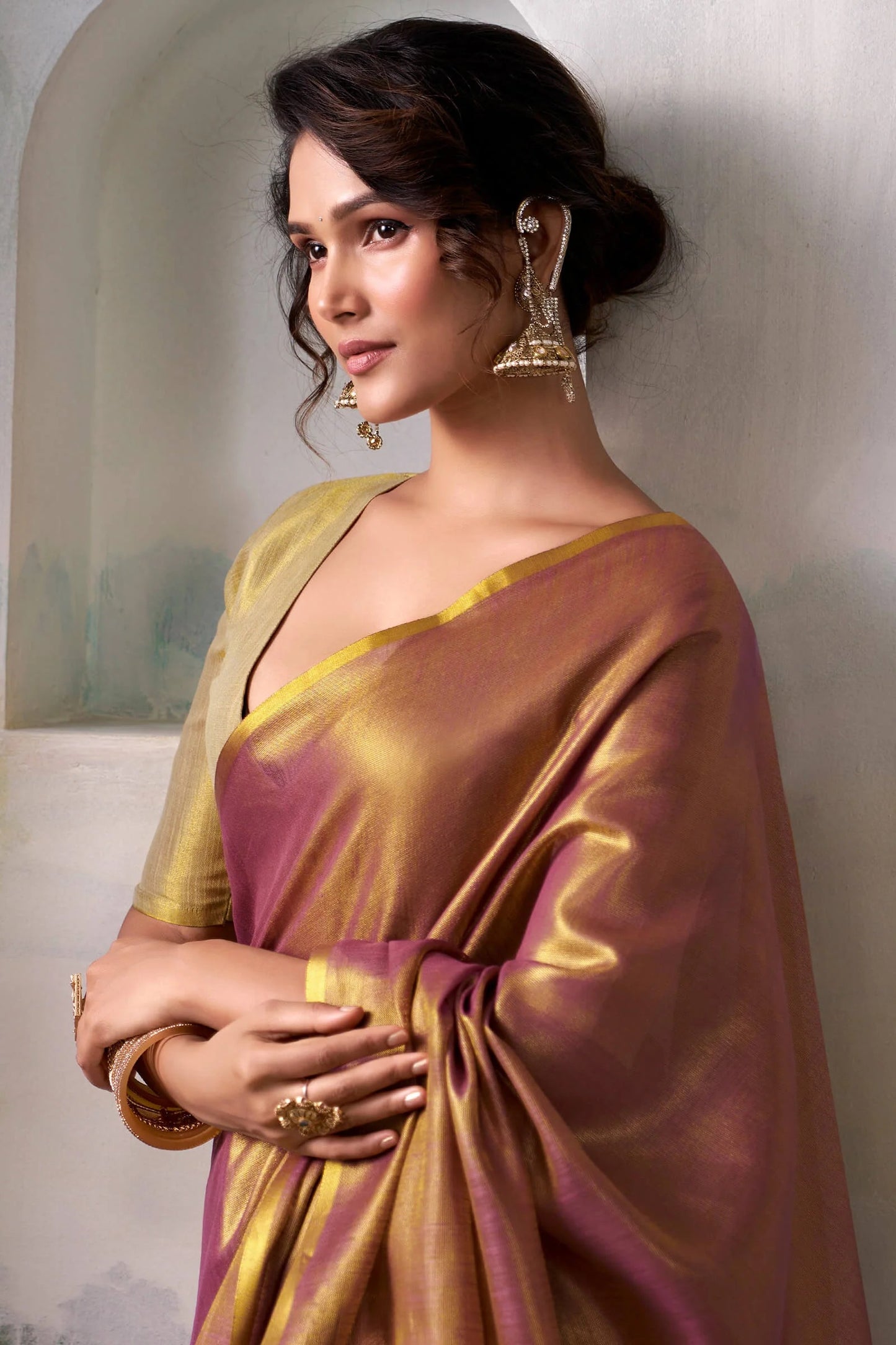 Dusty Pink Pure Handloom Tissue Silk Saree – Premium Designer Festive Wear Ensemble