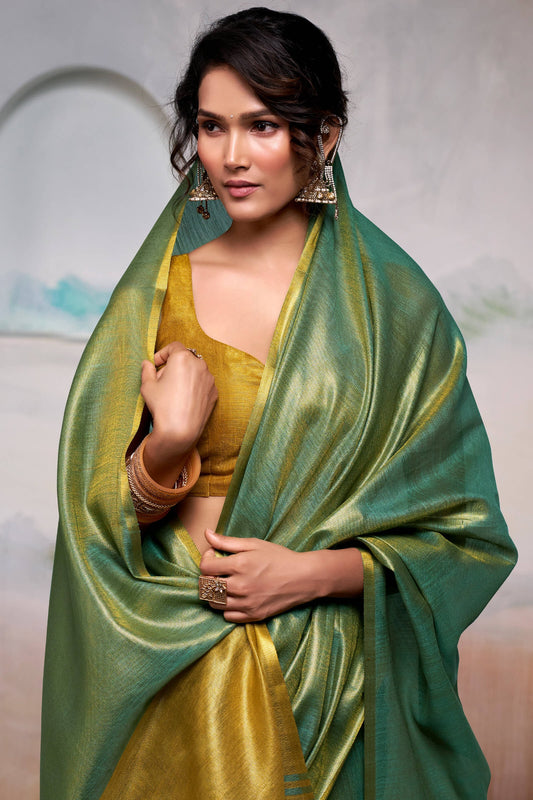 Pista Pure Handloom Tissue Silk Saree – Premium Designer Festive Wear Ensemble