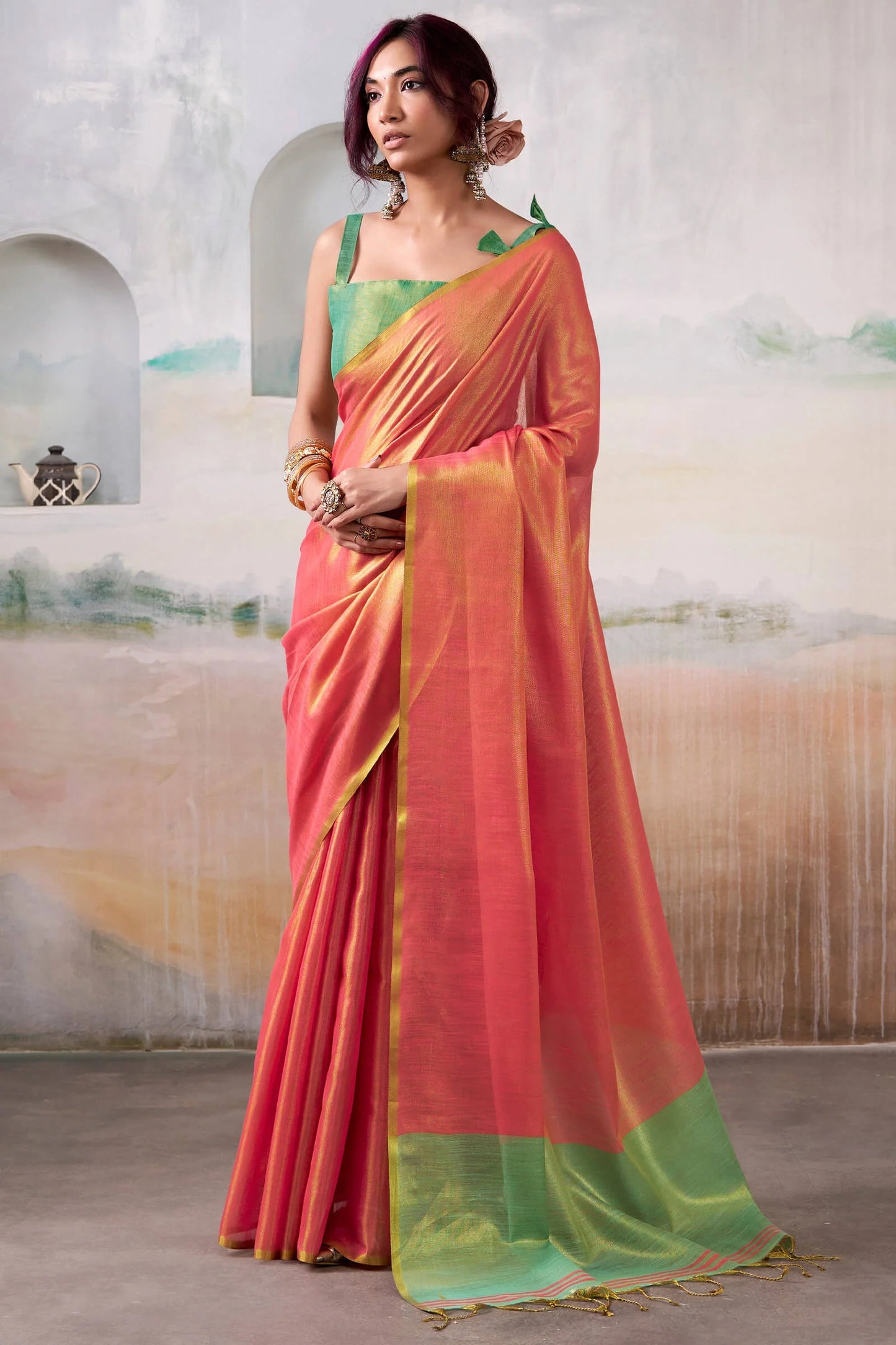 Pink Pure Handloom Tissue Silk Saree – Premium Designer Festive Wear Ensemble