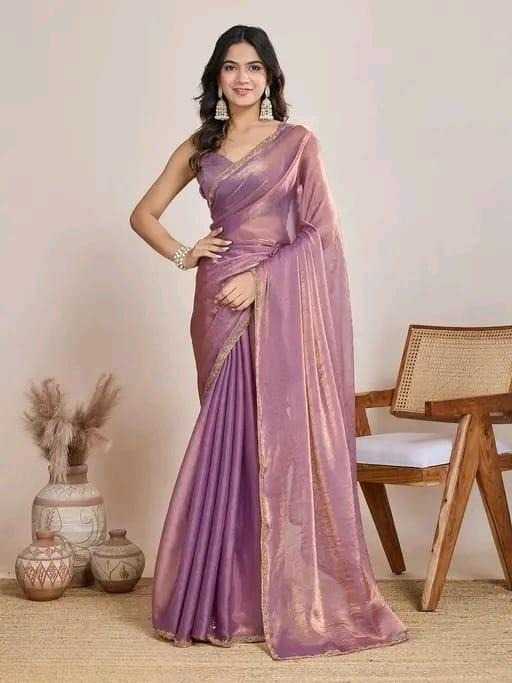 Premium Twill Net Party Wear Saree with Gold Lace Border