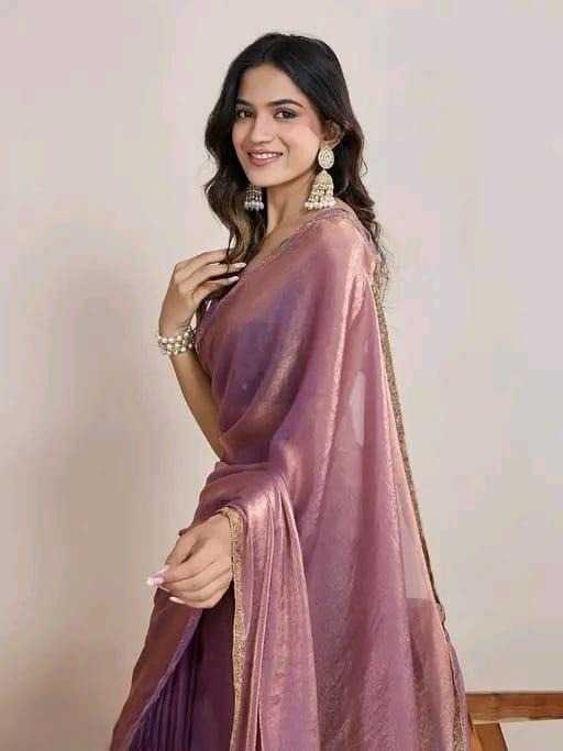 Premium Twill Net Party Wear Saree with Gold Lace Border