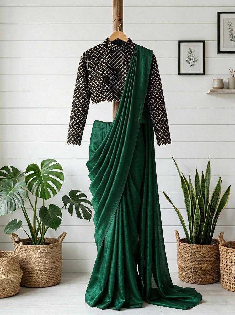 Premium Space Silk Saree with Geometric Embroidered Blouse