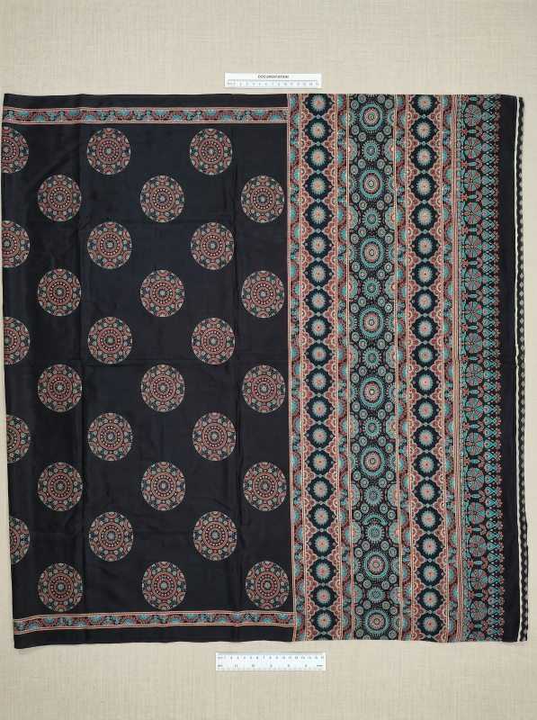 Black Premium Soft Crepe Silk Saree with Hand Mirror Work & Printed Blouse